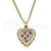 Oro Laminado Pendant Necklace, Gold Filled Style Heart Design, with Garnet and White Micro Pave, Polished, Golden Finish, 04.344.0035.1.20