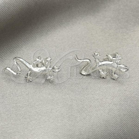 Sterling Silver Stud Earring, Lizard Design, Polished, Silver Finish, 02.392.0022
