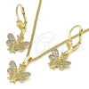 Oro Laminado Earring and Pendant Adult Set, Gold Filled Style Bee Design, with White Micro Pave, Polished, Golden Finish, 10.210.0149