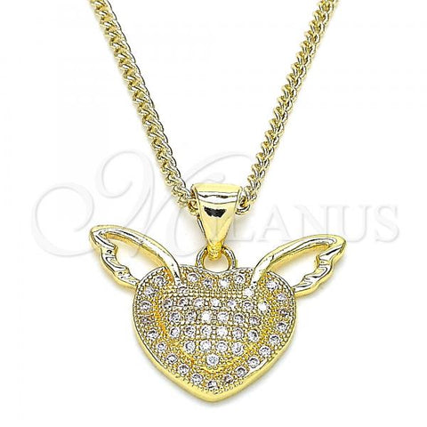 Oro Laminado Pendant Necklace, Gold Filled Style Heart Design, with White Micro Pave, Polished, Golden Finish, 04.156.0374.20