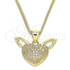 Oro Laminado Pendant Necklace, Gold Filled Style Heart Design, with White Micro Pave, Polished, Golden Finish, 04.156.0374.20