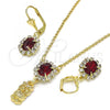 Oro Laminado Earring and Pendant Adult Set, Gold Filled Style Owl Design, with Garnet and White Crystal, Polished, Golden Finish, 10.122.0009