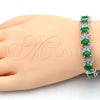 Rhodium Plated Tennis Bracelet, with Green and White Cubic Zirconia, Polished, Rhodium Finish, 03.210.0071.6.08
