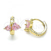 Oro Laminado Huggie Hoop, Gold Filled Style Heart Design, with Pink Cubic Zirconia, Polished, Golden Finish, 02.210.0548.2.12