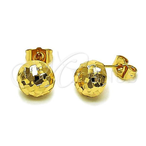 Oro Laminado Stud Earring, Gold Filled Style Diamond Cutting Finish, Golden Finish, 02.163.0386