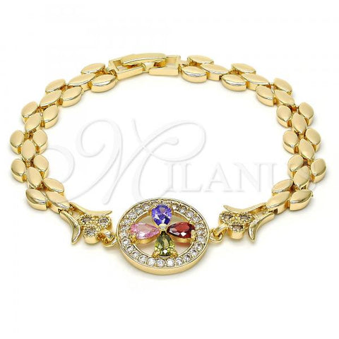 Oro Laminado Fancy Bracelet, Gold Filled Style with Multicolor Cubic Zirconia, Polished, Golden Finish, 03.210.0044.5.08