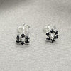 Sterling Silver Stud Earring, Flower Design, with Black Crystal, Polished, Silver Finish, 02.406.0015.01