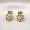 Oro Laminado Stud Earring, Gold Filled Style Love Knot Design, with White Micro Pave, Polished, Golden Finish, 02.411.0027