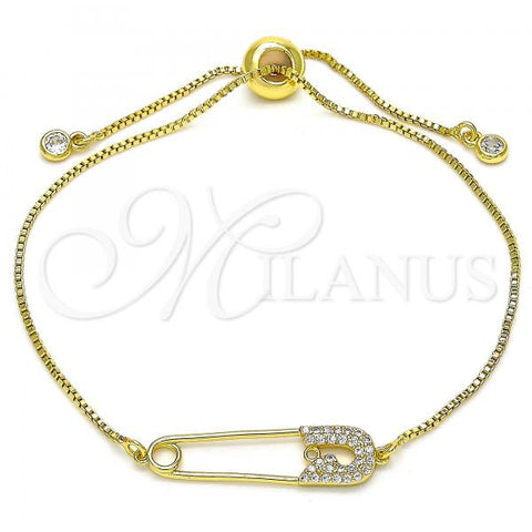 Oro Laminado Adjustable Bolo Bracelet, Gold Filled Style with White Micro Pave, Polished, Golden Finish, 03.313.0036.11