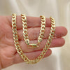 Oro Laminado Basic Necklace, Gold Filled Style Pave Cuban Design, Polished, Golden Finish, 04.213.0087.24