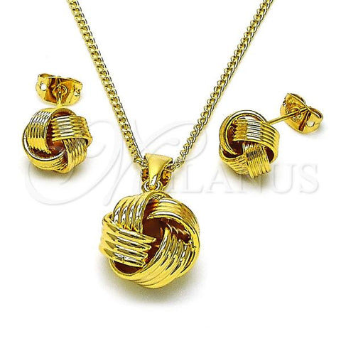 Oro Laminado Earring and Pendant Adult Set, Gold Filled Style Love Knot Design, Polished, Golden Finish, 10.342.0180