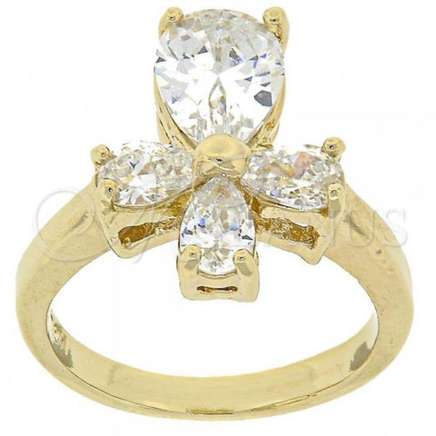 Oro Laminado Multi Stone Ring, Gold Filled Style Cross Design, with White Cubic Zirconia, Polished, Golden Finish, 5.167.013.08 (Size 8)