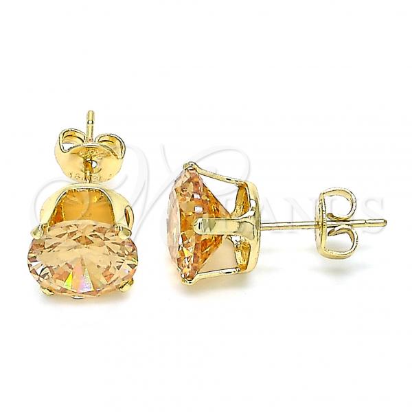Oro Laminado Stud Earring, Gold Filled Style with Dark Champagne Cubic Zirconia, Polished, Golden Finish, 5.128.021.1