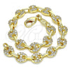 Oro Laminado Fancy Bracelet, Gold Filled Style Puff Mariner Design, with White Micro Pave, Polished, Golden Finish, 04.63.1401.08