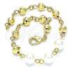 Oro Laminado Fancy Bracelet, Gold Filled Style Ball Design, with Ivory Pearl, Diamond Cutting Finish, Golden Finish, 03.63.2224.08