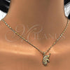 Oro Laminado Pendant Necklace, Gold Filled Style Elephant Design, with White Micro Pave, Polished, Golden Finish, 04.233.0012.18