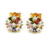 Oro Laminado Stud Earring, Gold Filled Style Flower Design, with Multicolor Cubic Zirconia, Polished, Golden Finish, 02.387.0086.1