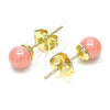 Oro Laminado Stud Earring, Gold Filled Style Ball Design, with Pink Pearl, Polished, Golden Finish, 02.63.2118.1