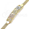 Oro Laminado Fancy Bracelet, Gold Filled Style Flower Design, with White Crystal, Polished, Tricolor, 03.380.0023.08