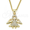 Oro Laminado Pendant Necklace, Gold Filled Style Angel Design, with White Micro Pave, Polished, Golden Finish, 04.156.0091.1.20