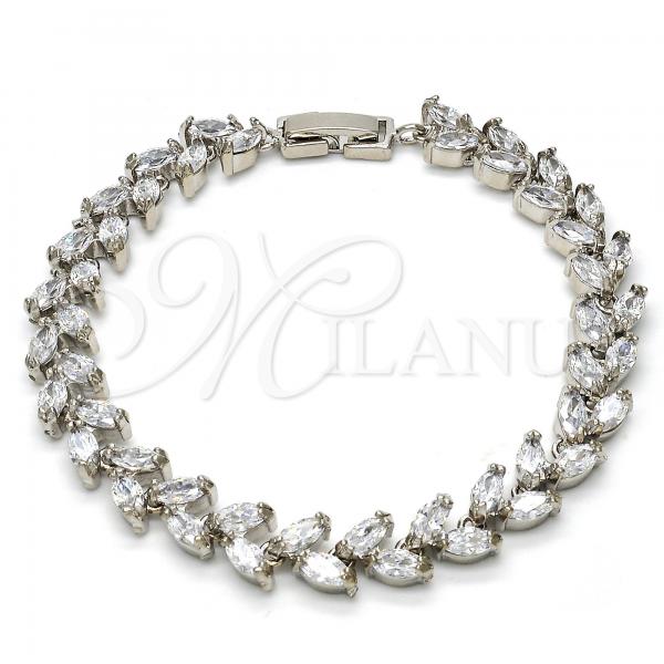 Rhodium Plated Tennis Bracelet, Leaf Design, with White Cubic Zirconia, Polished, Rhodium Finish, 03.210.0018.1.07