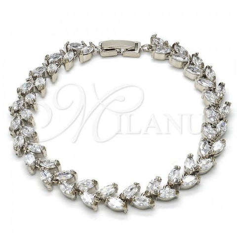 Rhodium Plated Tennis Bracelet, Leaf Design, with White Cubic Zirconia, Polished, Rhodium Finish, 03.210.0018.1.07