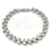 Rhodium Plated Tennis Bracelet, Leaf Design, with White Cubic Zirconia, Polished, Rhodium Finish, 03.210.0018.1.07