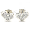 Sterling Silver Stud Earring, Heart Design, with White Cubic Zirconia, Polished, Rhodium Finish, 02.336.0123
