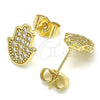 Oro Laminado Stud Earring, Gold Filled Style Hand of God Design, with White Micro Pave, Polished, Golden Finish, 02.210.0431