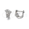 Sterling Silver Huggie Hoop, Heart Design, with  Micro Pave, Rhodium Finish, 02.186.0010