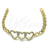 Oro Laminado Fancy Bracelet, Gold Filled Style Heart Design, with White Micro Pave, Polished, Golden Finish, 03.283.0213.07