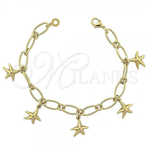 Oro Laminado Charm Bracelet, Gold Filled Style Star Design, Diamond Cutting Finish, Golden Finish, 5.022.006