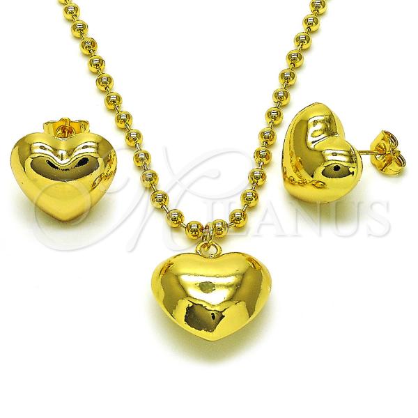 Oro Laminado Earring and Pendant Adult Set, Gold Filled Style Heart and Ball Design, Polished, Golden Finish, 10.417.0008