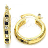 Oro Laminado Small Hoop, Gold Filled Style with Black and White Crystal, Polished, Golden Finish, 02.100.0100.1.20