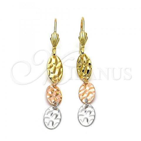 Oro Laminado Long Earring, Gold Filled Style Diamond Cutting Finish, Tricolor, 02.63.2181