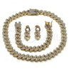 Oro Laminado Necklace, Bracelet and Earring, Gold Filled Style with White Crystal, Polished, Golden Finish, 06.372.0049