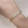 Oro Laminado Fancy Bracelet, Gold Filled Style Heart Design, Polished, Tricolor, 03.102.0070.07