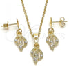 Oro Laminado Earring and Pendant Adult Set, Gold Filled Style with White Crystal, Polished, Golden Finish, 10.63.0581