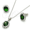Sterling Silver Earring and Pendant Adult Set, with Green and White Cubic Zirconia, Polished, Rhodium Finish, 10.175.0054.1