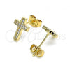 Oro Laminado Stud Earring, Gold Filled Style Cross Design, with White Micro Pave, Polished, Golden Finish, 02.344.0113