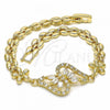 Oro Laminado Fancy Bracelet, Gold Filled Style Flower Design, with White Cubic Zirconia, Polished, Golden Finish, 03.357.0012.07