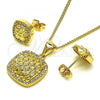 Oro Laminado Earring and Pendant Adult Set, Gold Filled Style with White Micro Pave, Polished, Golden Finish, 10.342.0108