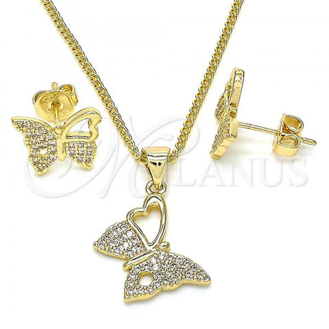 Oro Laminado Earring and Pendant Adult Set, Gold Filled Style Butterfly Design, with White Micro Pave, Polished, Golden Finish, 10.156.0261