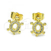 Oro Laminado Stud Earring, Gold Filled Style Turtle Design, with White Micro Pave, Polished, Golden Finish, 02.284.0045.1