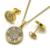 Oro Laminado Earring and Pendant Adult Set, Gold Filled Style with White Cubic Zirconia and White Micro Pave, Polished, Golden Finish, 10.342.0084