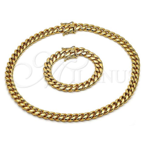 Stainless Steel Necklace and Bracelet, Miami Cuban Design, Polished, Golden Finish, 06.116.0040.1