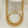 Oro Laminado Necklace and Bracelet, Gold Filled Style Rat Tail and Greek Key Design, Polished, Golden Finish, 06.179.0005