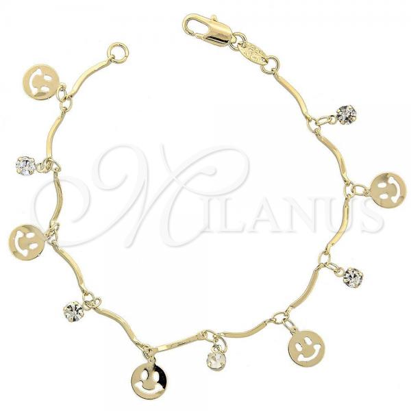 Oro Laminado Charm Bracelet, Gold Filled Style Smile Design, with White Cubic Zirconia, Polished, Golden Finish, 03.63.1062.07