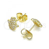 Oro Laminado Stud Earring, Gold Filled Style Hand of God Design, with White Micro Pave, Polished, Golden Finish, 02.156.0551