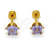 Stainless Steel Stud Earring, Star Design, with Lavender Cubic Zirconia, Polished, Golden Finish, 02.271.0006.9